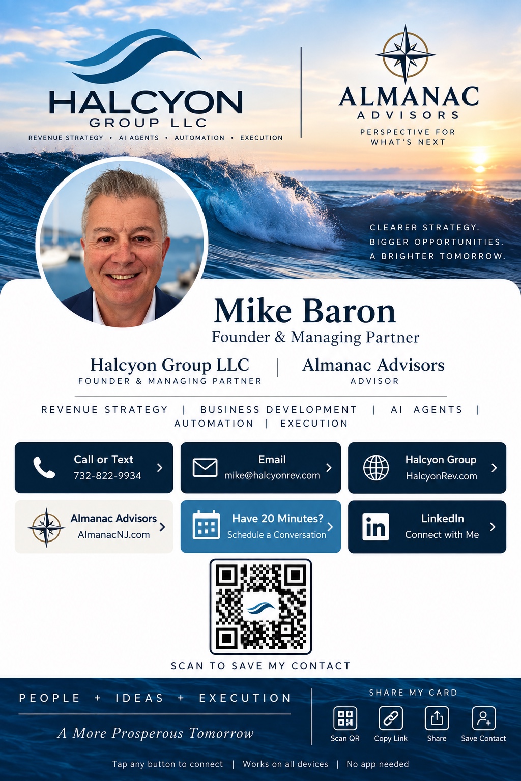 Mike Baron, Founder and Managing Partner of Halcyon Group LLC and Advisor at Almanac Advisors. Connect by phone, email, websites, scheduling, LinkedIn, or save his contact.